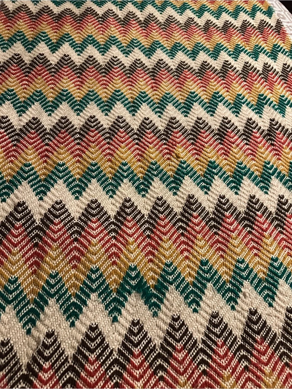 Multicolored vintage 70’s boho throw blanket with chevron stripes